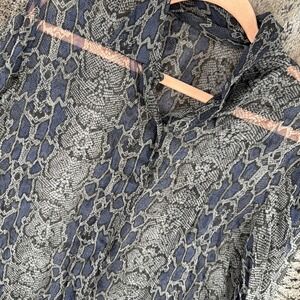 Chan Luu Blouse Womens Blue Gray Snake Animal Print Sheer LongSleeve Top M/L